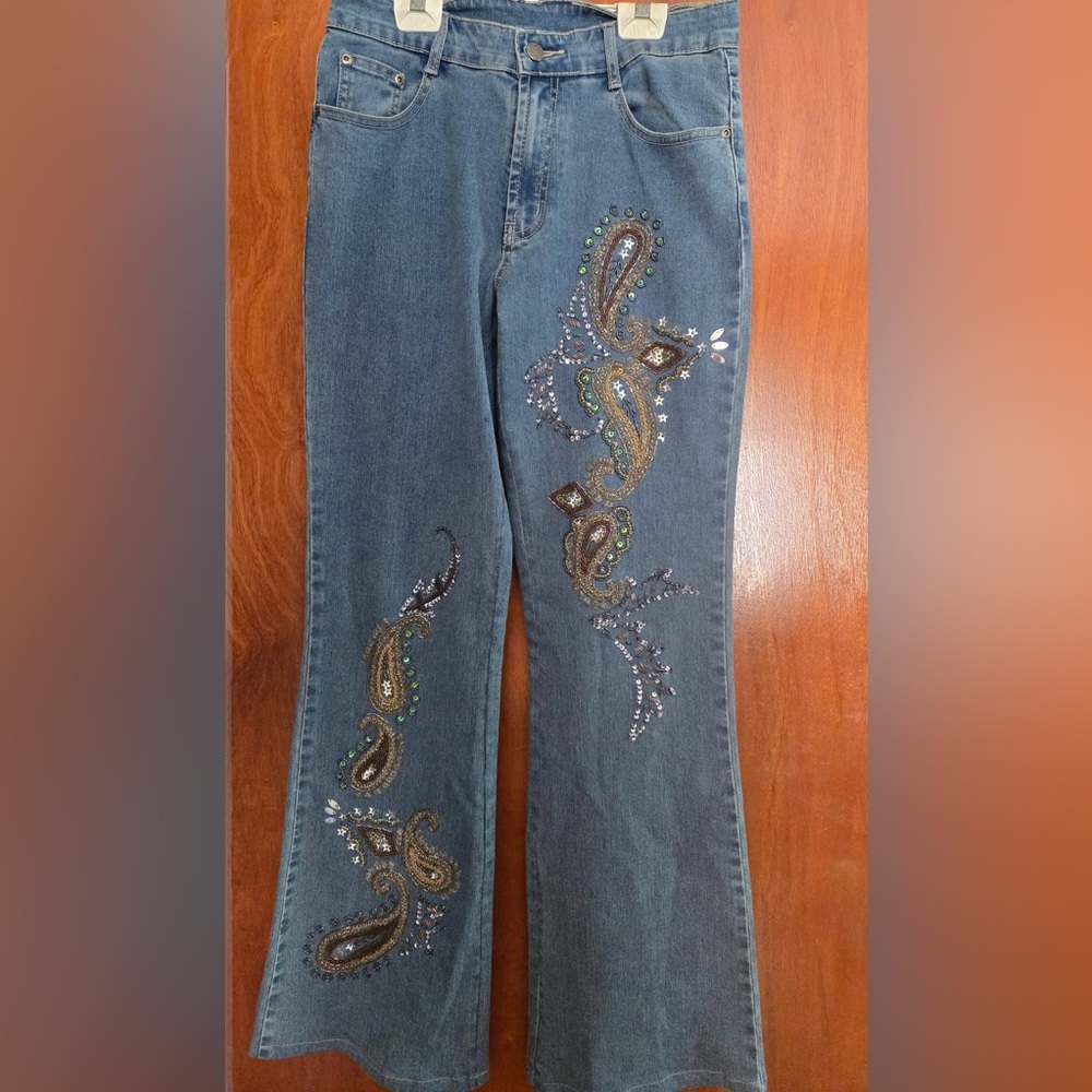 Beaded Embroidered Paisley Jeans